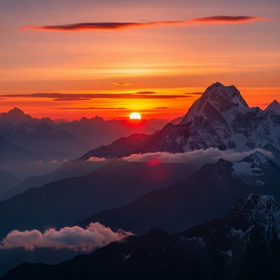 Sunset over snow-covered mountains