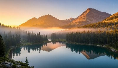 Golden Dawn: Serene Mountain Landscape