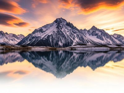 Sunset Majesty: Golden Peaks Reflected