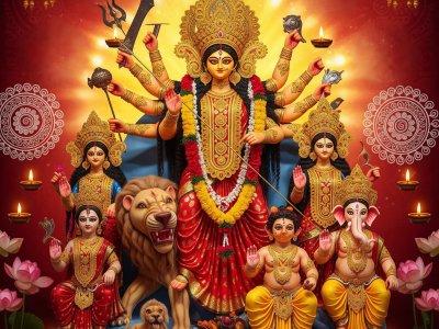 Divine Glory of Goddess Durga with Family