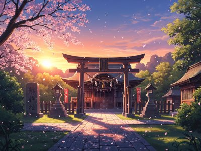 Peaceful Shrine at Sunset – Anime 4K Wallpaper