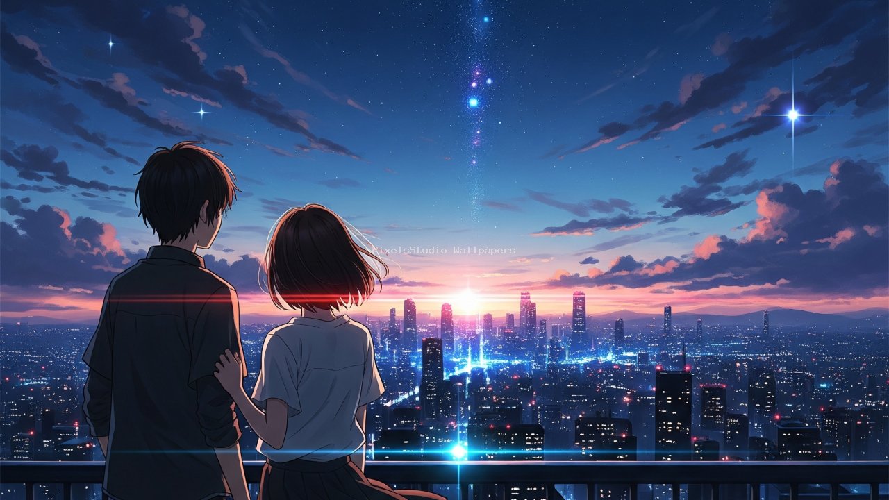 Preview of Dream Beyond the Stars – City Lights Anime Wallpaper