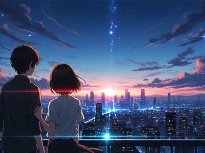 Dream Beyond the Stars – City Lights Anime Wallpaper