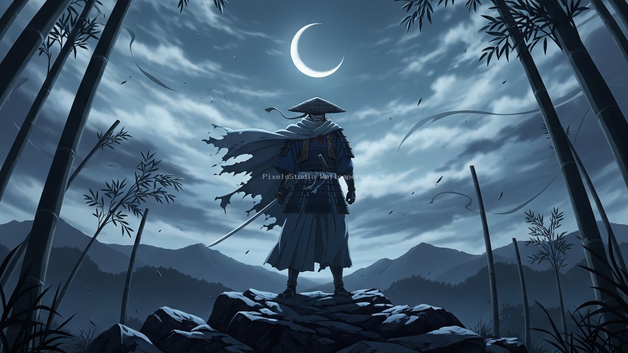 Preview of Silent Strength – Samurai Moonlight Anime Wallpaper
