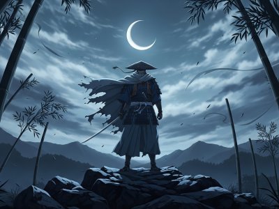 Silent Strength – Samurai Moonlight Anime Wallpaper