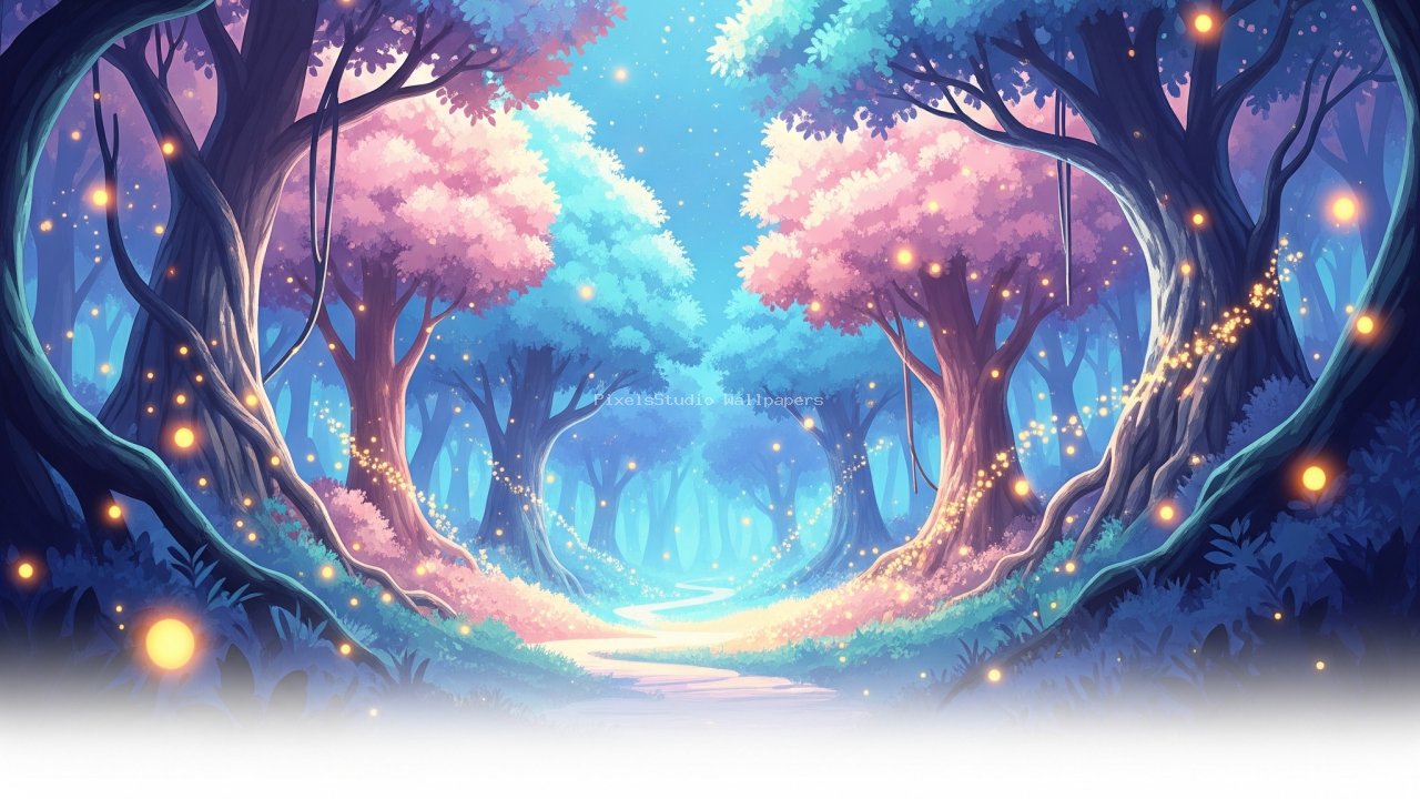 Preview of Whispers of Nature – Magical Anime Forest Wallpaper