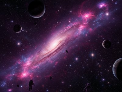 Cosmic Nebula with Astronauts