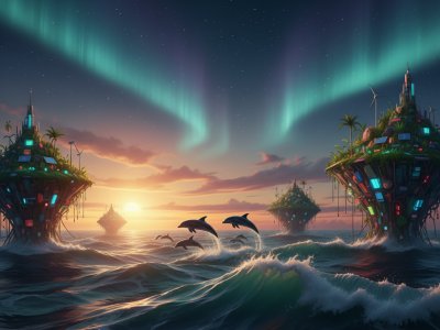 Serene Eco-Islands at Sunset