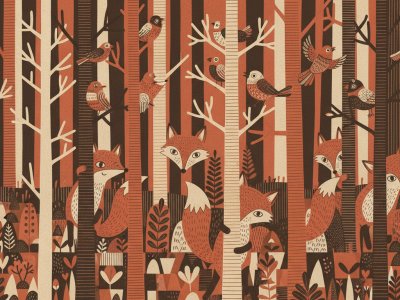 Whimsical Creatures in a Striped Forest
