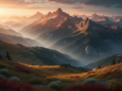 Panoramic Mountain Mural at Dawn
